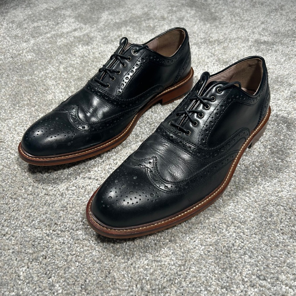 Aston Grey Collection Mens Black Leather Wingtip Brogue Oxford Dress Shoes 10.5